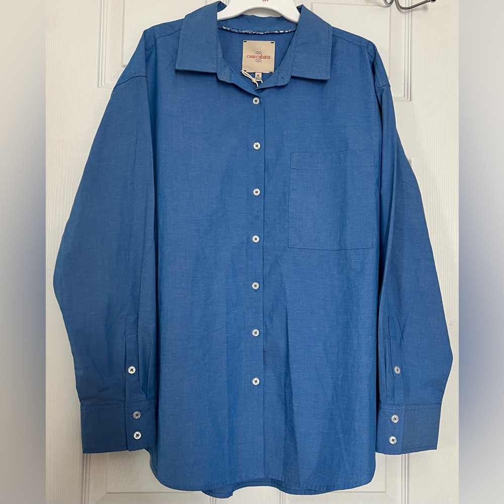 NWT Casa Cabana Solid Blue Cotton Blend Men's Button-Up Casual Long Slv Shirt XL